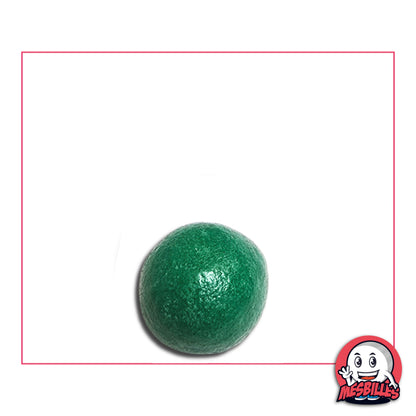 Mini-bille en terre cuite de couleur verte, diamètre 10 mm, idéale pour jeu de précision ou collection.