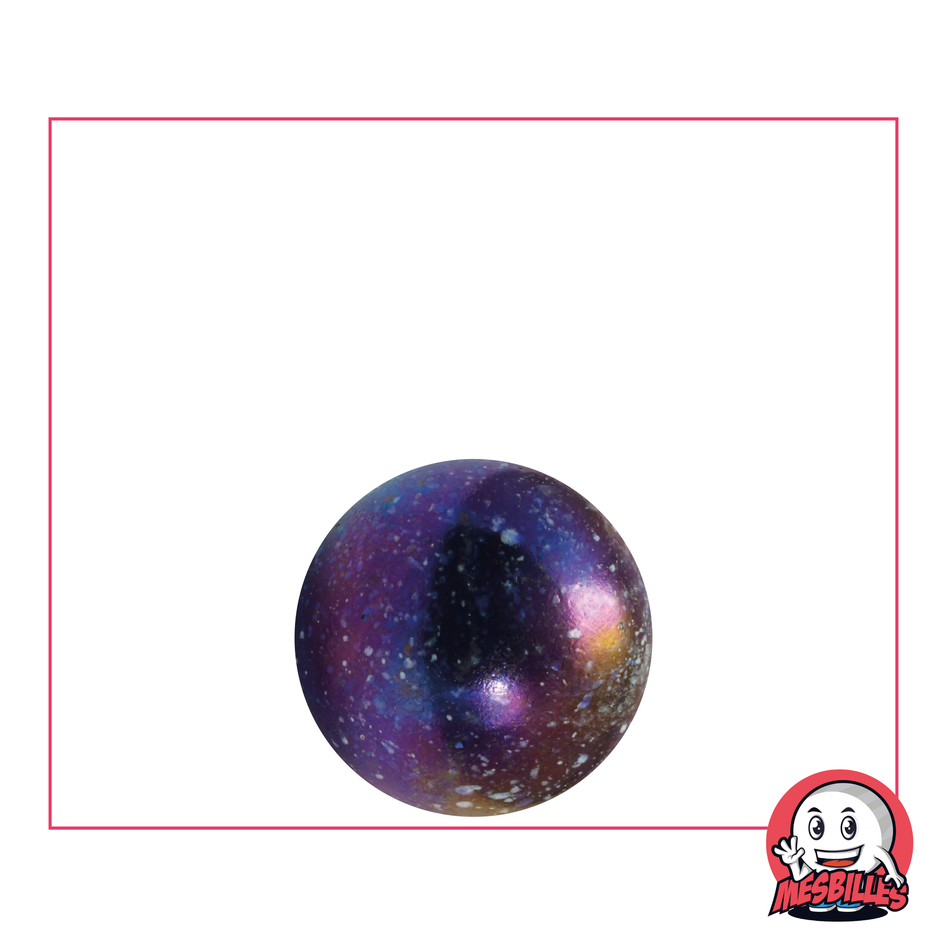 1 Marble Univers 16 mm, opaque glass, shiny black colour with small coloured spots on the surface